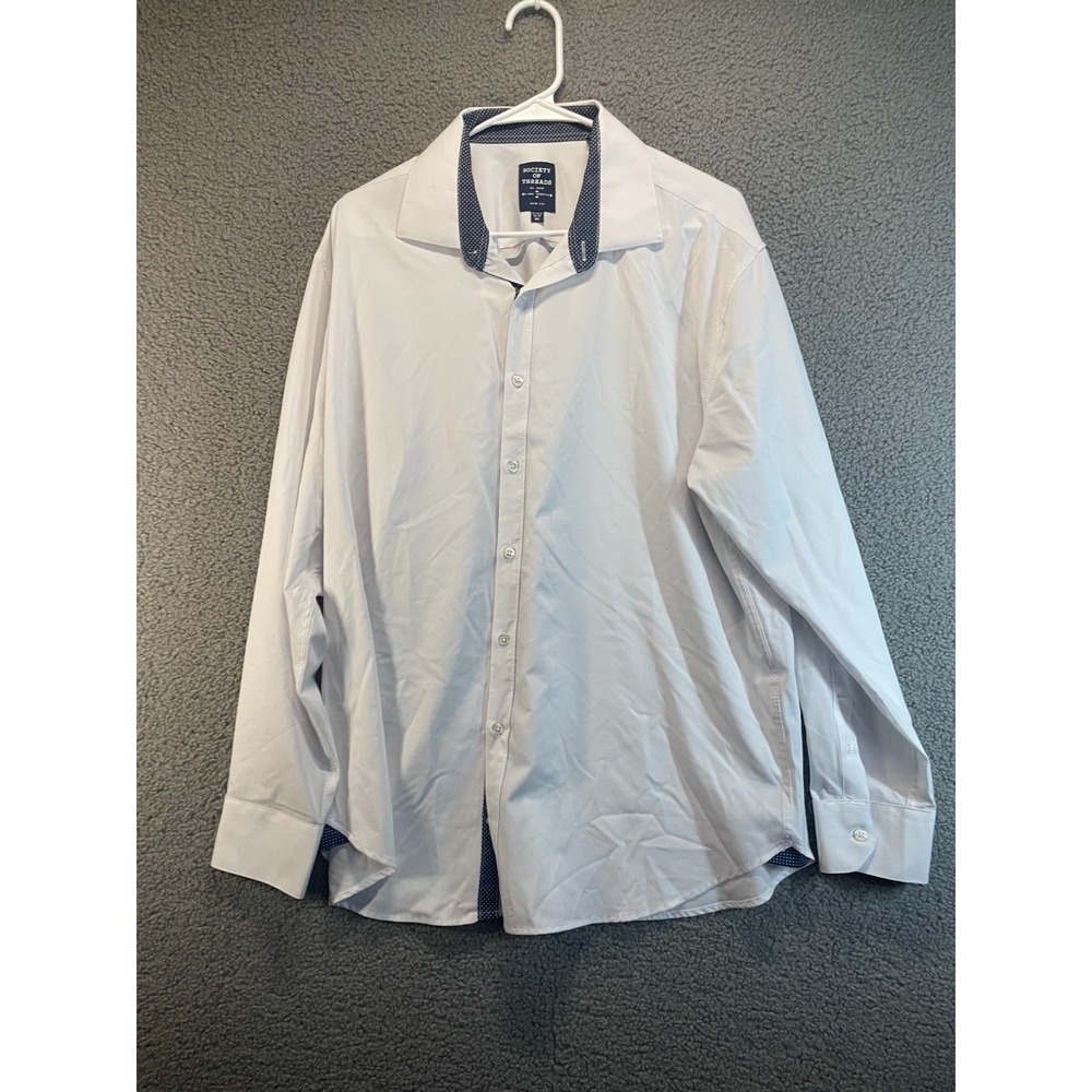 Society of Threads, Men's White Dress Shirt with Blue Details ‎ XL
